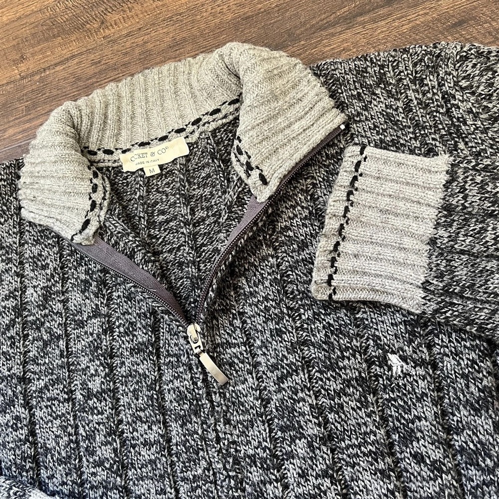 Cricket & Co Wool Blend Full Zip Sweater M Mens Black Gray Grandpa Core 90s Y2k